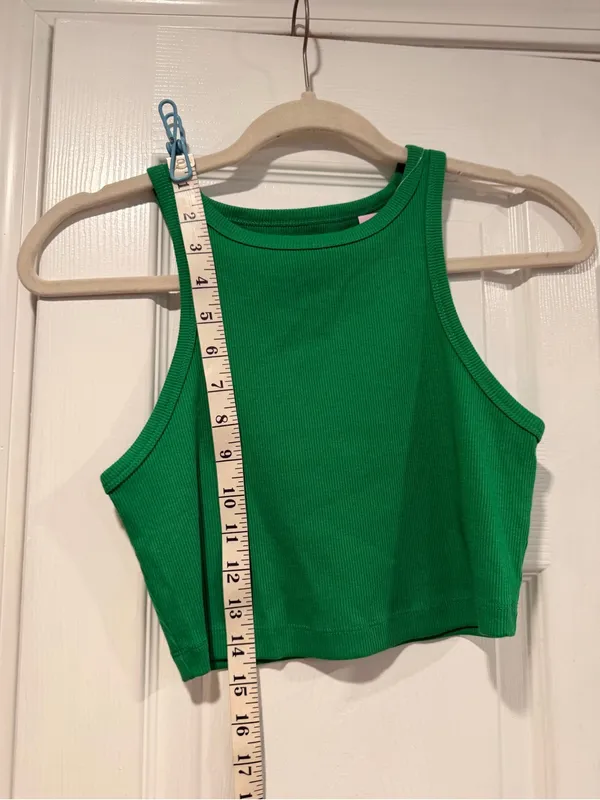 NWT Wild Fable Size S Green Ribbed High Neck Cropped Racerback Stretch Tank Top - Image 6