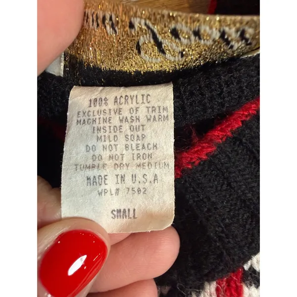 Vintage Dana Scott Christmas Cat Plaid Knit Sweater Holiday Black Red Size Small - Image 5