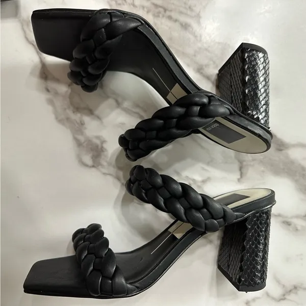 DOLCE VITA Paily Braided Slide-on Mule Sandal Heels Sz 6 Black Vaca Party - Image 9