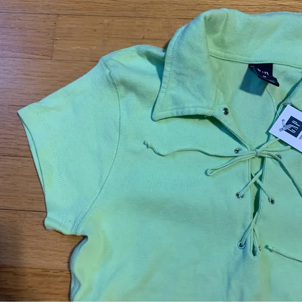 Gap 2003 Retro Collared Shirt String Closure Light Green Women's Medium - Image 4