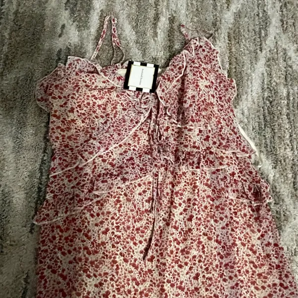 Floral red dress spaghetti straps L - Image 3