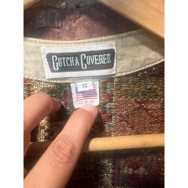 Vintage 90s Gotcha Covered Southwestern Tapestry Vest Aztec Boho Waistcoat Small - Image 6