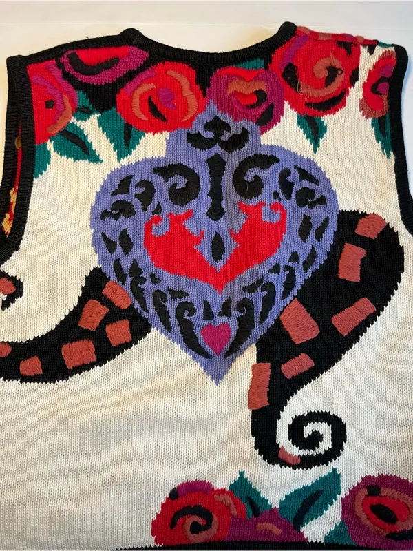 Vintage Lisa Nichols Marisa Christina Heart Rose Knit Sweater Vest Medium Art to - Image 9