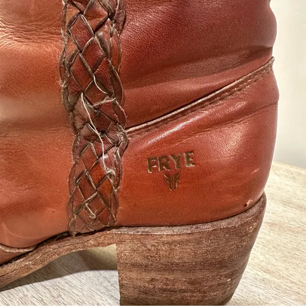 Frye Vintage Braided Sabrina Amber Brown Knee High Tall Boot Women's size 6 - Image 11