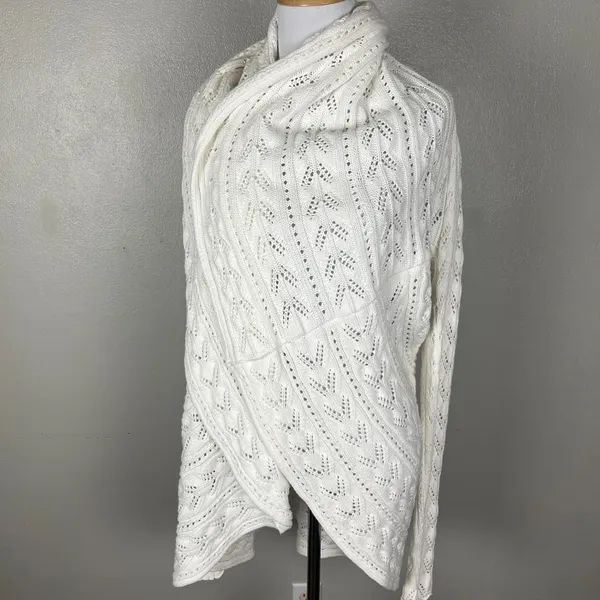 CAbi Cardigan Sweater Large Ivory Cotton Open Knit Crochet Draped Preppy Boho L‎ - Image 10
