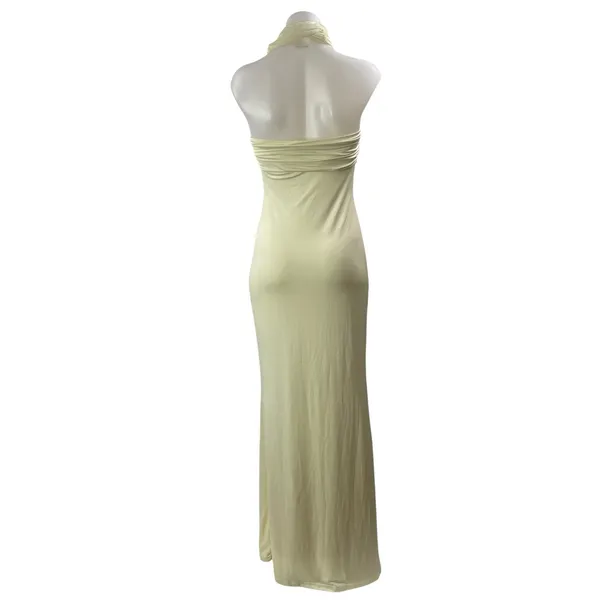 Peppermayo Light Yellow Cross Halter Sleeveless Bridesmaid Maxi Dress Size 4 - Image 3