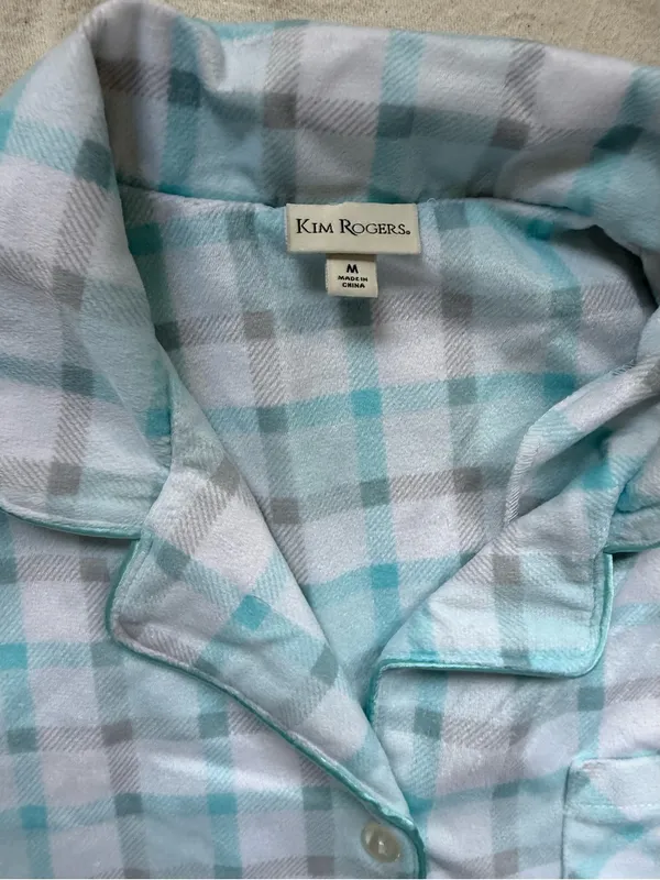 Kim Rogers Blue Plaid Two-Piece Flannel Pajama Set - Image 4