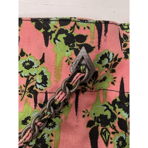 Volcom 2000s Pink Green Floral Large Tote Bag‎ Chain Handles Hobo Beach Casual - Image 13
