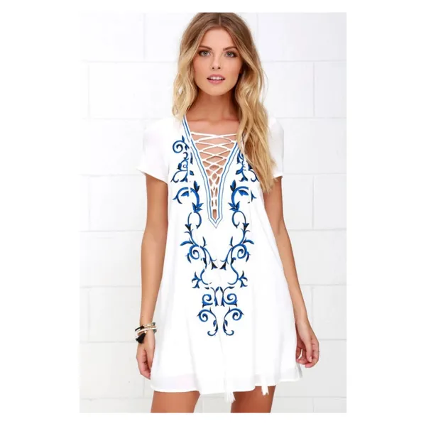 Lulus Down in Kokomo White Lace Up V Neck Dress Size Small - Image 3