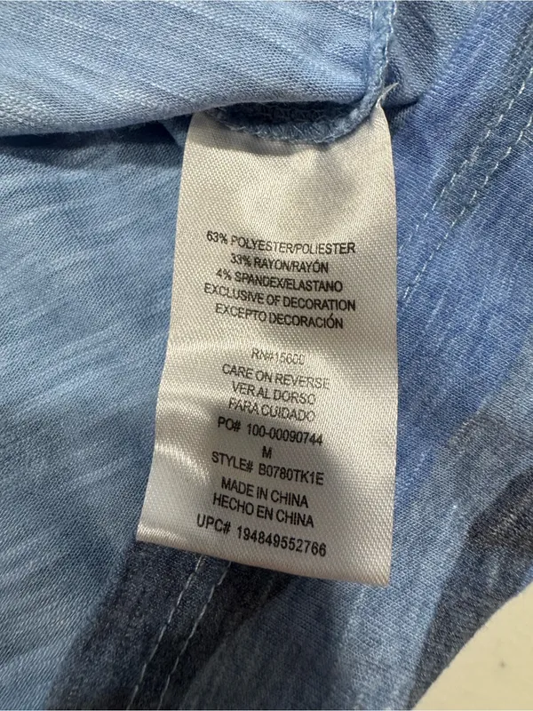 Democracy Blue Camo V-Neck Side Tie Hem Top M - Image 7