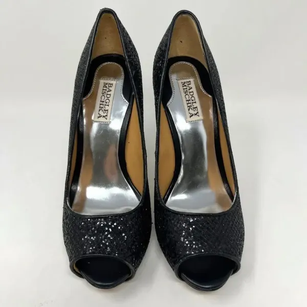 Badgley Mischka Kassidy ll Black Sequin 5 Inch‎ Heel Platform Pumps Size 8M - Image 5