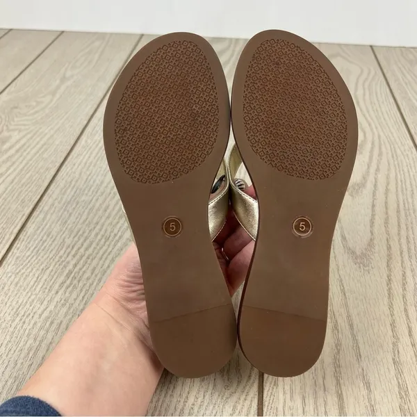 Tory Burch Benton Metallic Leather Thong Flip Flop Sandals 5M Spark Gold $249 - Image 10