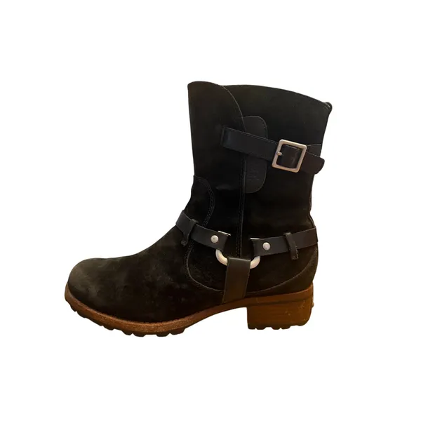 UGG Endell Harness Biker Shearling Boots Women’s Size 7.5 Black Suede Moto 5604 - Image 3