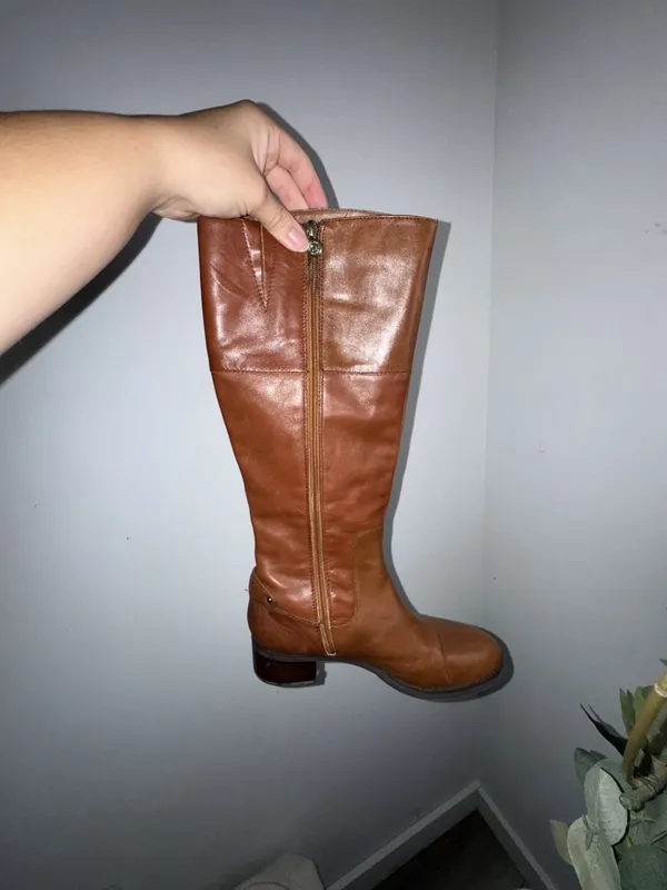Etienne Aigner Women's Brown Leather Knee High Riding Boots with Crest Logo - Image 8