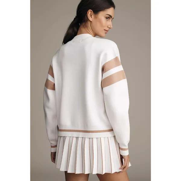 Beach Riot Solange White Almond Pleated Scoop Neck Athleisure Tennis Mini Dress - Image 4