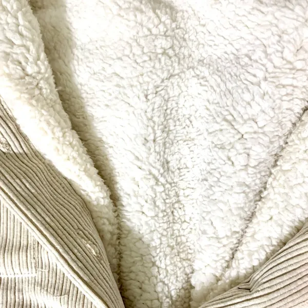 Corduroy Sherpa Lined Oversized Shacket Jacket M Button Up Soft Outerwear Beige - Image 8