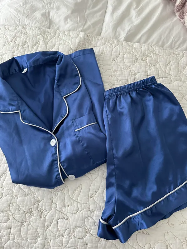 Satin Pajama Set Blue - Image 2