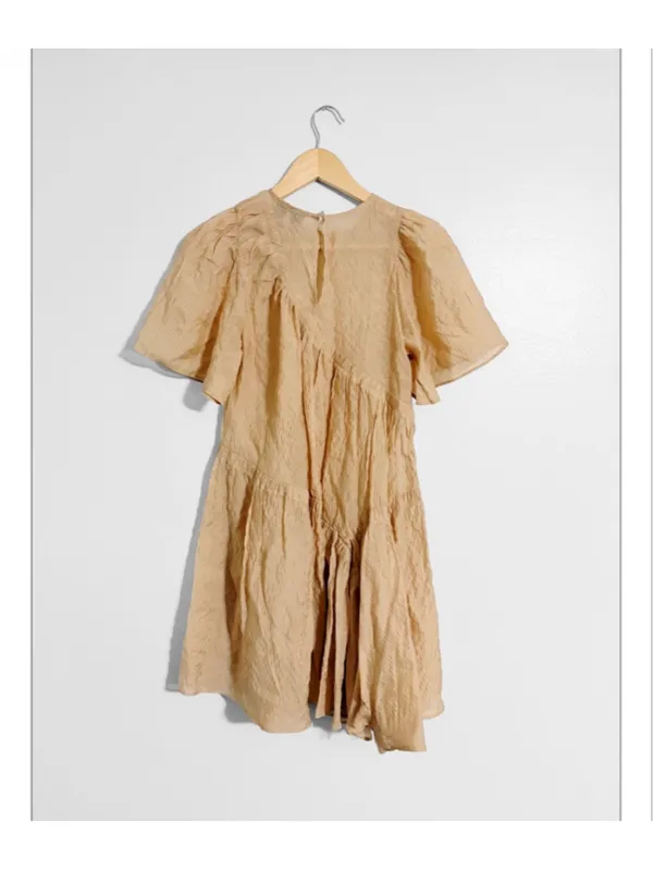 En Saison Dee Dee Asymmetrical Striped Mini Dress Tan Size XS - Image 3