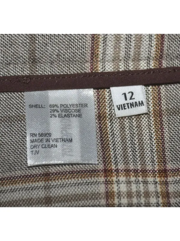 Gianni Bini Brown Plaid Straight Trousers Pants Size 12 Slit Hems Career Retro - Image 9