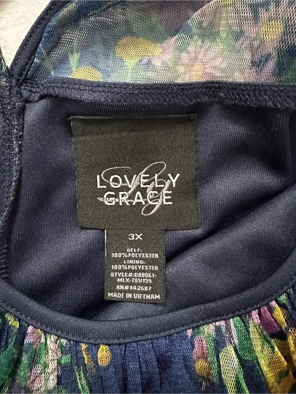 Lovely Grace Floral Tiered Maxi Dress Blue Size 3X Sleeveless Mesh Overlay Boho - Image 5