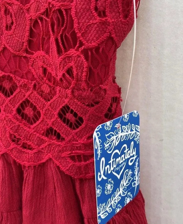 NWT Free People Womens size small cherry red Adella lace cross strap Cami top - Image 8