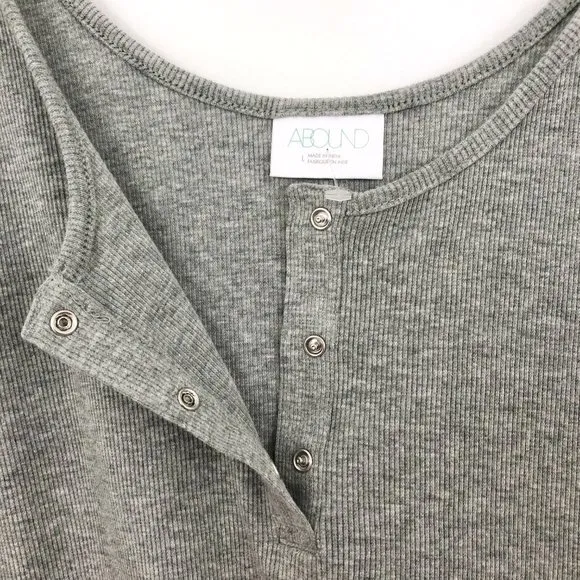 Abound New Cropped Henley Tank Top Scoop Neck Ribbed Heather Grey - Image 7
