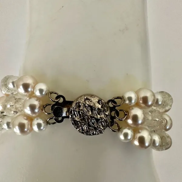 Faux pearl crystal multi strand bracelet - Image 3