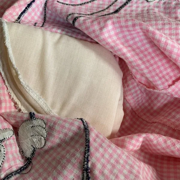 Vintage‎ 80s Embroidered Shirt Pink GinghamTop Plaid Button Up Dalmatian Puppy - Image 12