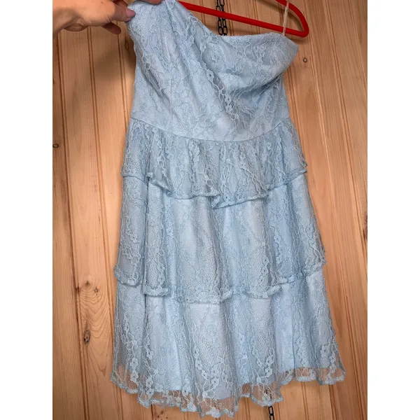 NWT Lulus Sweet Perception Light Blue Lace Strapless Tiered Mini Dress Party XL - Image 4