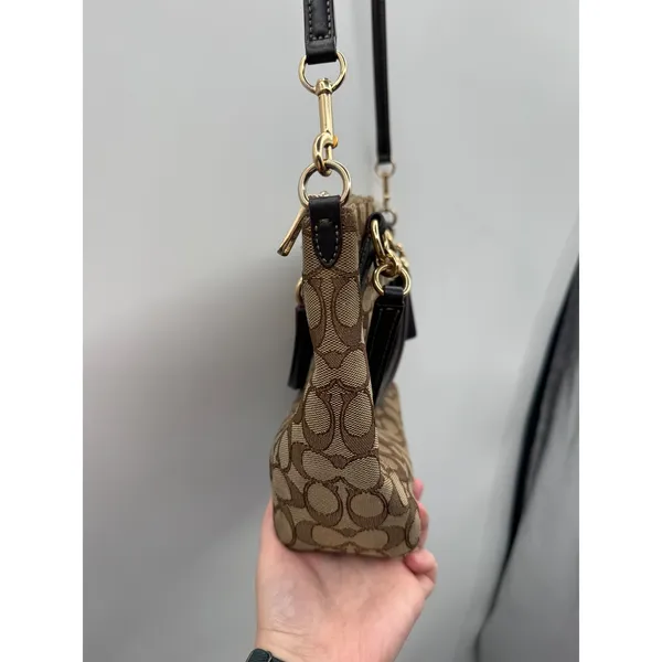 Coach Kelsey Satchel Crossbody Bag Khaki Brown Signature C Jacquard‎ Canvas - Image 9