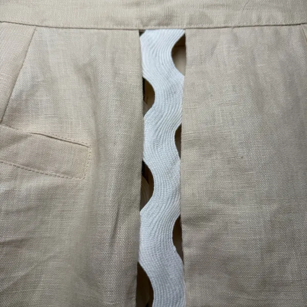 Anthropologie Mon Renn Coast Linen Shorts S Pleated Tan Open Side Ric Rac - Image 10