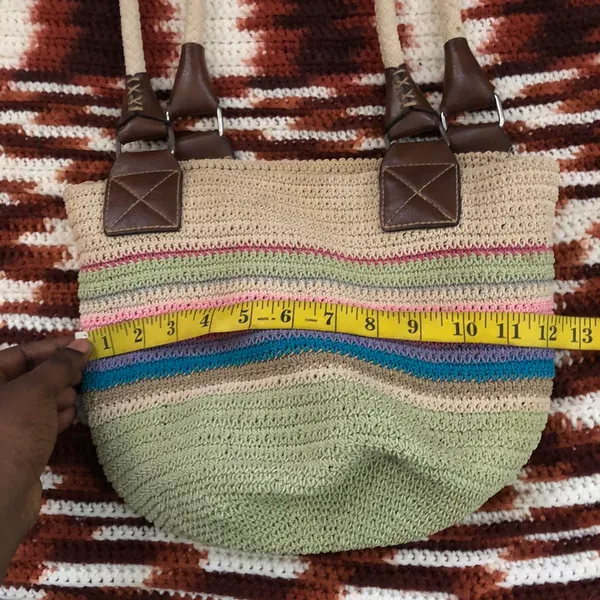 Y2K colorful striped straw crotchet basket fairy shoulder beachy hand bag purse hippie indie boho multicolored - Image 3