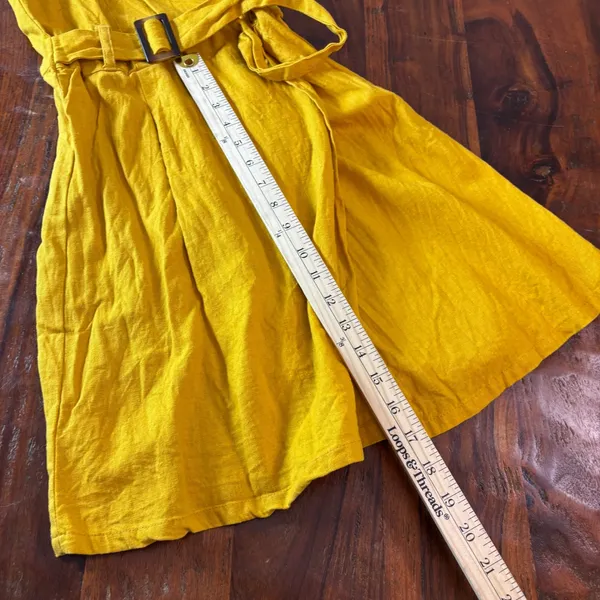 Wild Fable Mustard Yellow Linen Blend Smocked‎ Back Belted Mini Dress Womens M - Image 3