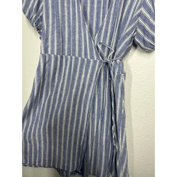 Old Navy XXL Striped Puff Sleeve Mini Wrap Dress Blue White - Image 4