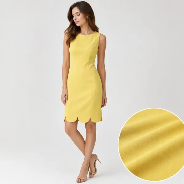 b Michael NY Silk Sheath Dress Size 6 Butter Yellow Scalloped Hem Classic Chic - Image 2
