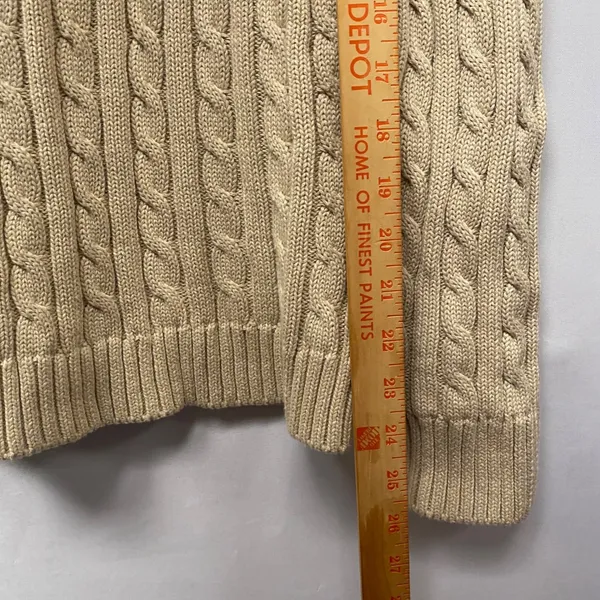 L.L. Bean Tan Cable Knit Sweater Crew Neck Long Sleeve Pullover Size L Fisherman - Image 11
