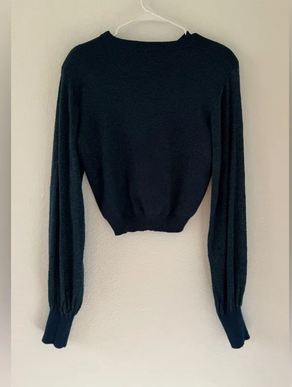 Free People Let It Shine Sweater Metallic Knit Cropped Balloon Sleeves Sz Small - Image 2