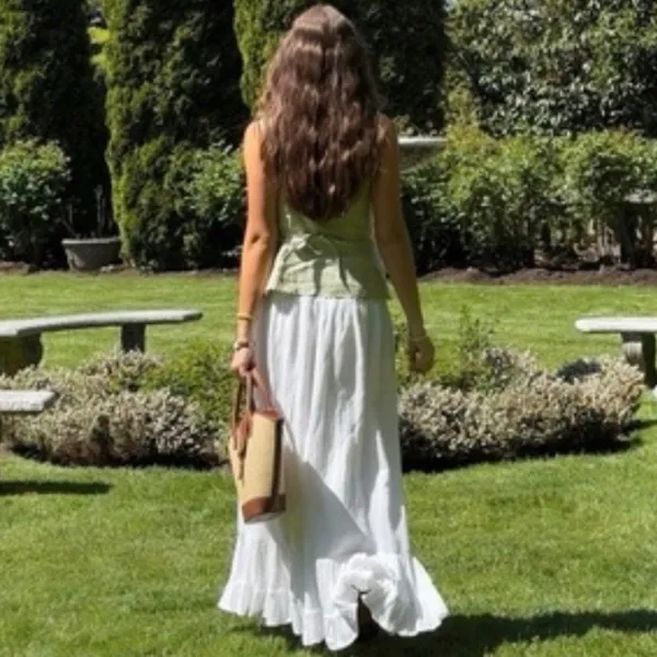 Reformation Pale Sage Green Linen Blend Button Front Tank - Image 7