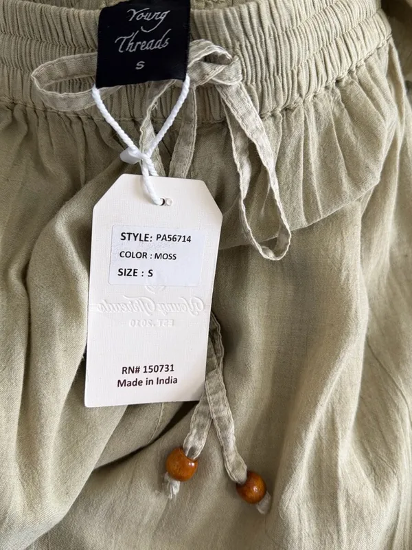 Young Threads Tiered Wide Leg Palazzo Pants S Moss Sage Linen Look Boho NWT - Image 4