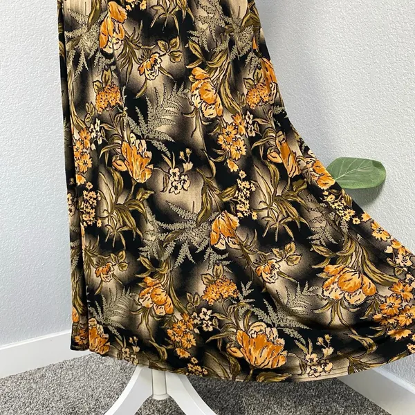 Coldwater Creek Black Midi Orange Brown Floral Skirt Dark Grunge Cottagecore - Image 3