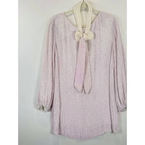 Retrofete Womens Dress Pink Grace Sequin Allover Mini Velvet Tie Belt Party XS - Image 6