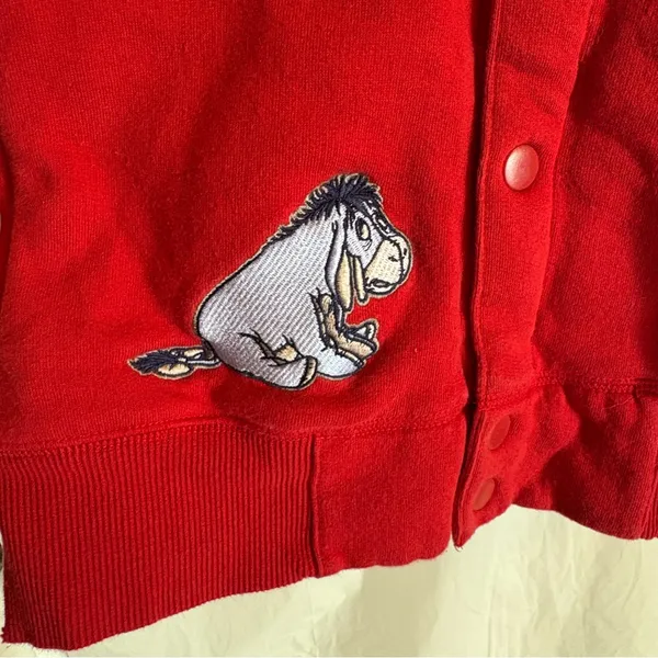 Vtg 90s Disney Eeyore Blue Mood #68 Hoodie‎ Womens L Red Snap Retro Streetwear - Image 7
