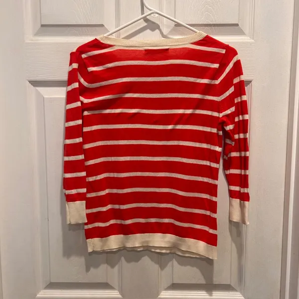 Old Navy Womens Orange Cream Striped Cotton 3/4 Sleeve Pullover Sweater Small‎ - Image 5