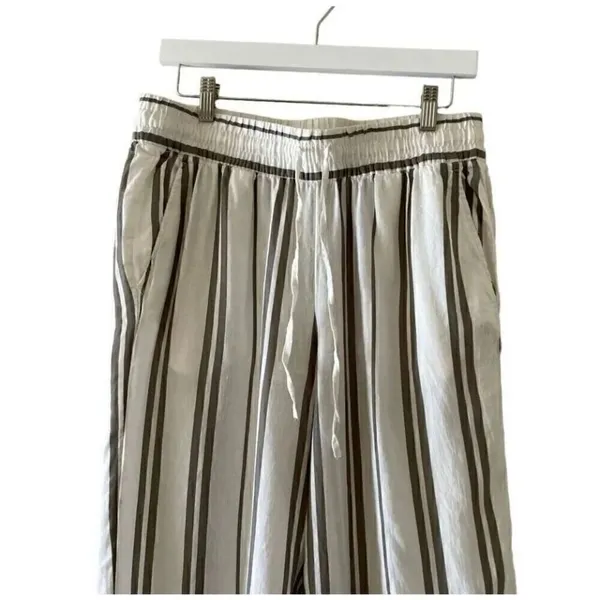 H & M Logg Linen Blend White Striped Culottes Ankle Length Pants SZ 8 # 1519 - Image 3