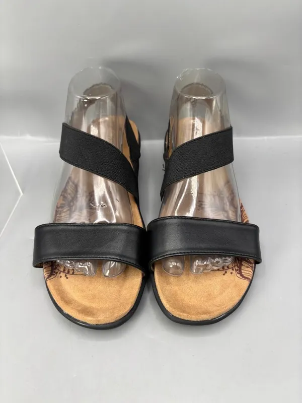 Soft Style Prema Flat Sandals Womens 9.5 Black Leather Open Toe HSS1311-001 - Image 3