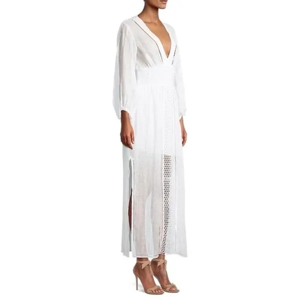 Rebecca Taylor Long Smock Waist Linen &‎ Crochet Dress Size Large - Image 7