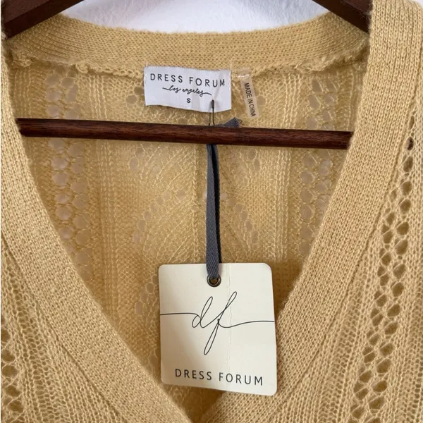 Dress Forum Yellow Ruffle Open Knit Cardigan Sweater Women’s Small NWT]=' - Image 3