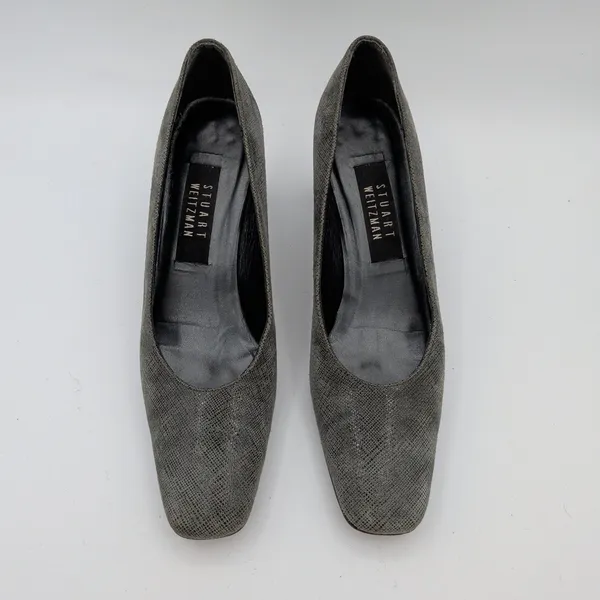 Stuart‎ Weitzman Gray Textured Square Toe Block Heel Pumps Womens 8 AA Narrow - Image 4