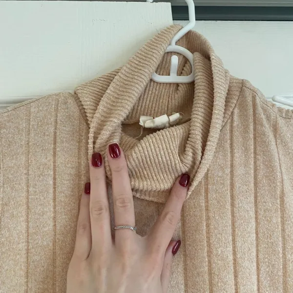 Anthropologie small lace up turtleneck cream tan sleeveless sweater dress - Image 6