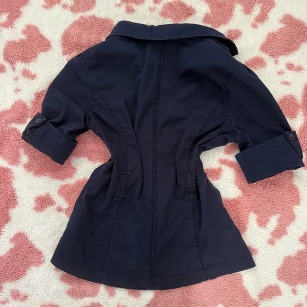 Y2K Navy Blue Fitted Blazer Top XS/S Waist Cinching Tailored Jacket Office Siren Coquette Dark Academia Preppy Small - Image 4